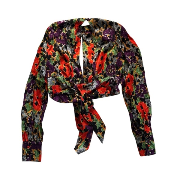 AFRM NWT Cameron Front Tie Crop Top In Red Bouquet Contemporary size S - Picture 8 of 12